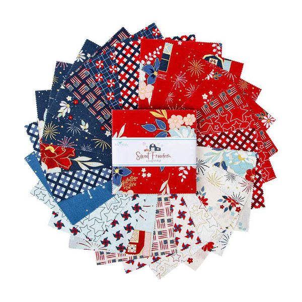 Sweet Freedom Charm Pack 5" Stacker Bundle - Riley Blake Designs - 42 piece Precut Pre cut - Patriotic - Quilting Cotton Fabric