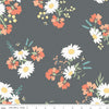 SALE Sunshine & Sweet Tea Main C14320 Steel - Riley Blake Designs - Floral Flowers Bees Pin Dots - Quilting Cotton Fabric
