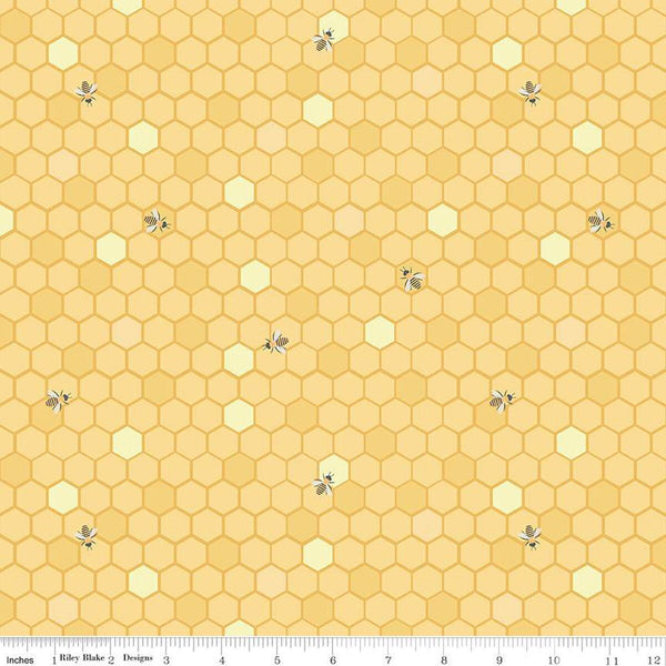 SALE Sunshine and Sweet Tea Honeycomb C14321 Sunshine by Riley Blake - Tone-on-Tone Hexagons Geometric  Bees - Quilting Cotton Fabric