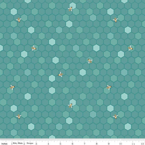 Sunshine and Sweet Tea Honeycomb C14321 Teal by Riley Blake - Tone-on-Tone Hexagons Geometric  Bees - Quilting Cotton Fabric