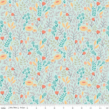 SALE Sunshine & Sweet Tea Summer Floral C14323 Mint - Riley Blake Designs - Leaves Flowers - Quilting Cotton Fabric