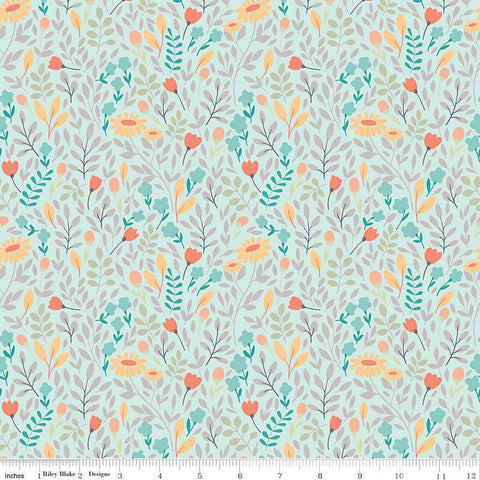 Sunshine and Sweet Tea Summer Floral C14323 Mint by Riley Blake Designs - Leaves Flowers - Quilting Cotton Fabric