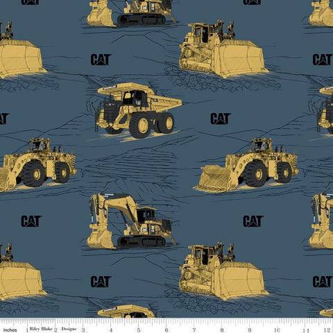 14 Inch End of Bolt Piece - CAT Main Blue - Riley Blake - Construction Equipment Excavators Bulldozers Trucks  - Quilting Cotton Fabric