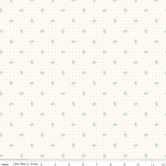 DEAL Bee Backgrounds Daisy Teal Cream Low-Volume Floral Fabric C6380 - Lori Holt Riley Blake Quilting Cotton Fabric