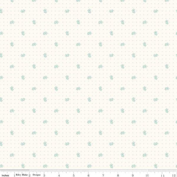 SALE Bee Backgrounds Daisy C6380 Teal - Riley Blake Designs - Floral Flowers Dots Off White - Lori Holt - Quilting Cotton Fabric