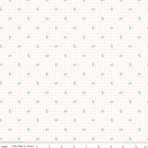 Bee Backgrounds Daisy C6380 Teal - Riley Blake Designs - Floral Flowers Dots Off White - Lori Holt - Quilting Cotton Fabric