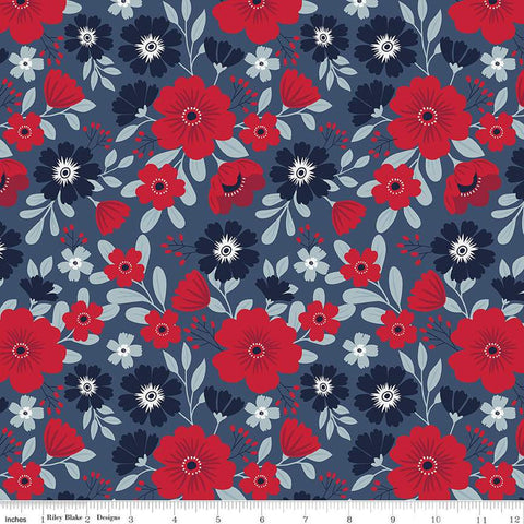 American Beauty Main C14440 Navy by Riley Blake Designs - Patriotic Floral Flowers - Quilting Cotton Fabric