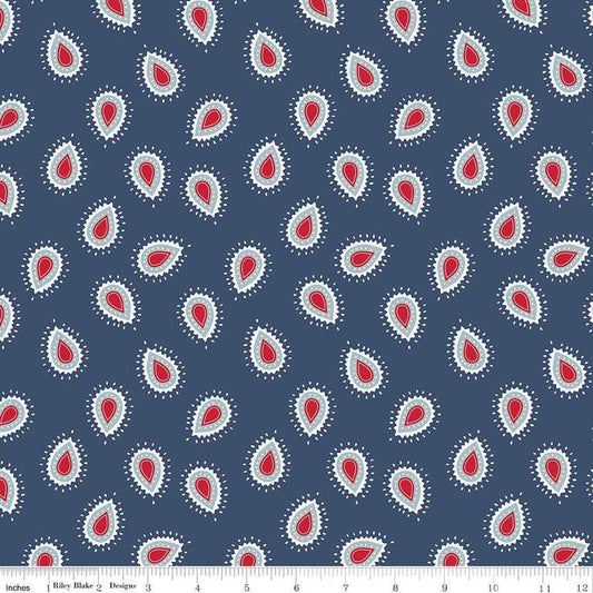 28" End of Bolt - DEAL American Beauty Paisley C14442 Navy - Riley Blake Designs - Patriotic - Quilting Cotton Fabric