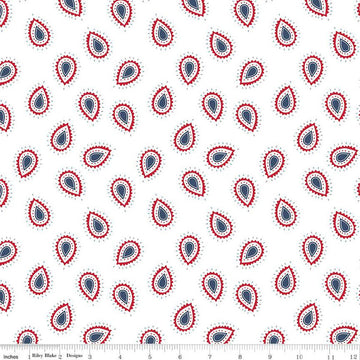 29" End of Bolt - American Beauty Paisley C14442 White - Riley Blake Designs - Patriotic - Quilting Cotton Fabric