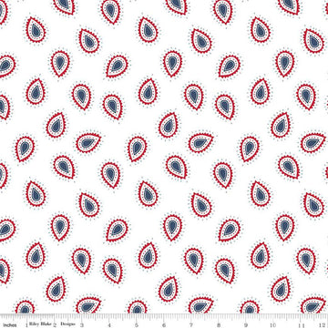 Fat Quarter End of Bolt - American Beauty Paisley C14442 White - Riley Blake Designs - Patriotic - Quilting Cotton Fabric