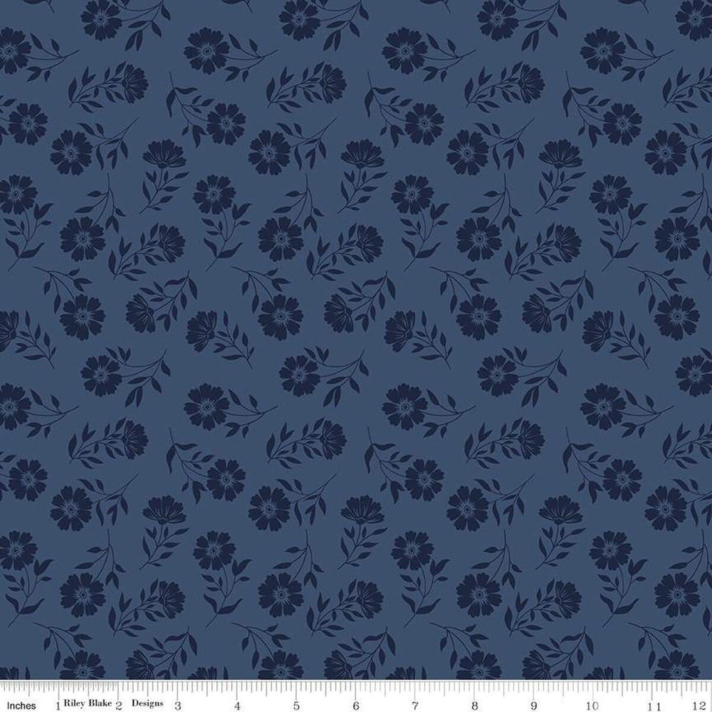 American Beauty Tonal C14444 Navy by Riley Blake Designs - Patriotic Tone-on-Tone Floral Flowers - Quilting Cotton Fabric