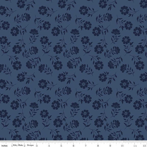 American Beauty Tonal C14444 Navy by Riley Blake Designs - Patriotic Tone-on-Tone Floral Flowers - Quilting Cotton Fabric