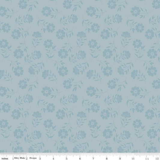14" End of Bolt - American Beauty Tonal C14444 Storm by Riley Blake Designs - Patriotic Tone-on-Tone Floral Flowers - Quilting Cotton Fabric