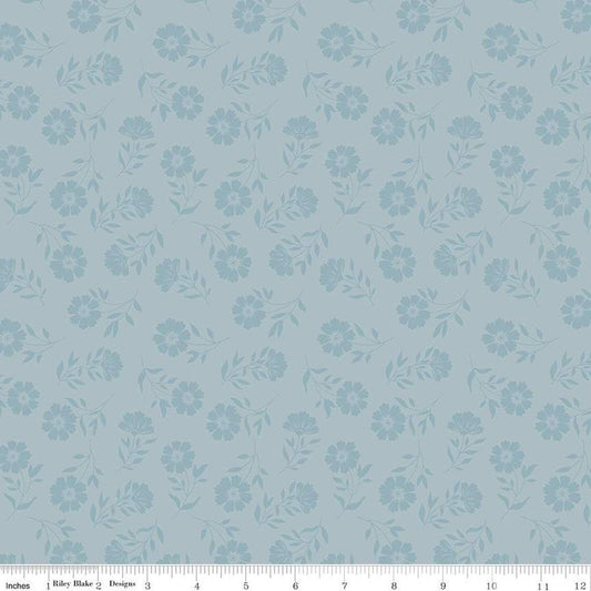 13" End of Bolt - American Beauty Tonal C14444 Storm by Riley Blake Designs - Patriotic Tone-on-Tone Floral Flowers - Quilting Cotton Fabric