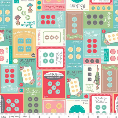 CANVAS My Happy Place Home Decor Button Cards HD9312 Multi  - Riley Blake Designs - Lori Holt Vintage  - Lightweight Cotton Canvas