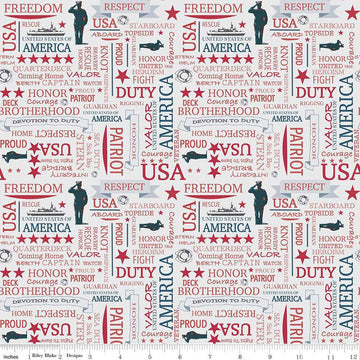 SALE Coming Home Coast Guard Text C14426 Silver by Riley Blake Designs - Armed Forces Patriotic - Quilting Cotton Fabric