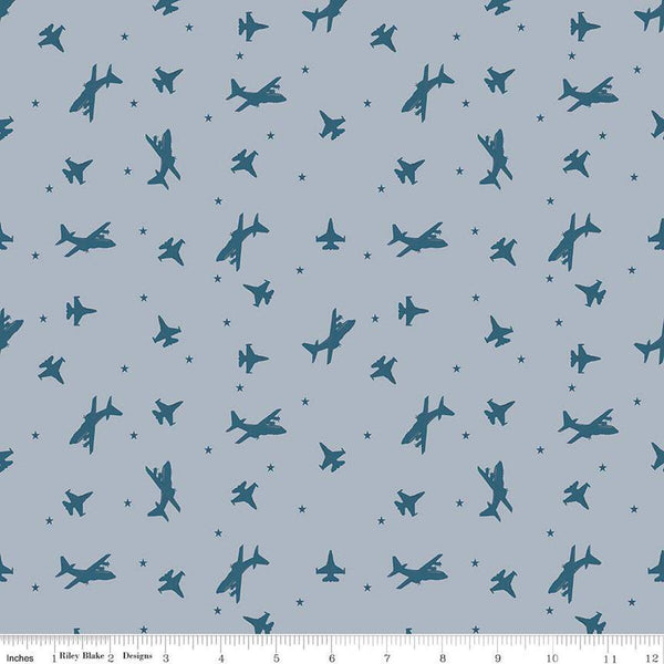 Fat Quarter End of Bolt -Coming Home Airplanes C14427 Gray by Riley Blake Designs - Armed Forces Planes Air Force - Quilting Cotton Fabric