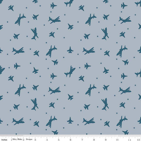 23" End of Bolt -Coming Home Airplanes C14427 Gray by Riley Blake Designs - Armed Forces Patriotic Planes Air Force - Quilting Cotton Fabric