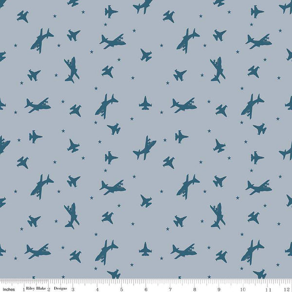 23" End of Bolt -Coming Home Airplanes C14427 Gray by Riley Blake Designs - Armed Forces Patriotic Planes Air Force - Quilting Cotton Fabric