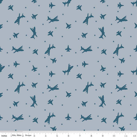 23" End of Bolt -Coming Home Airplanes C14427 Gray by Riley Blake Designs - Armed Forces Patriotic Planes Air Force - Quilting Cotton Fabric