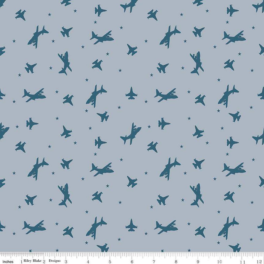 23" End of Bolt -Coming Home Airplanes C14427 Gray by Riley Blake Designs - Armed Forces Patriotic Planes Air Force - Quilting Cotton Fabric
