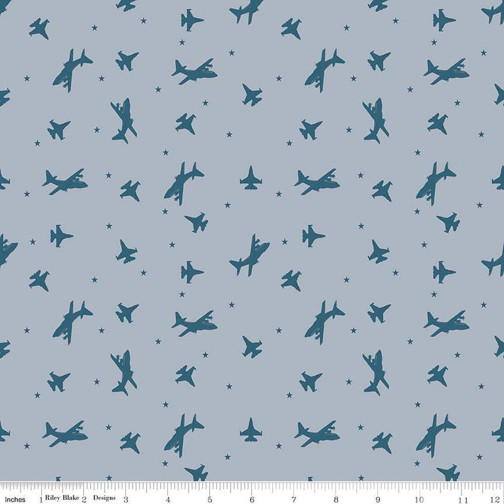 18" End of Bolt -Coming Home Airplanes C14427 Gray by Riley Blake Designs - Armed Forces Patriotic Planes Air Force - Quilting Cotton Fabric