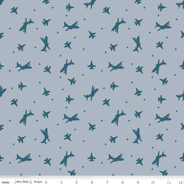 18" End of Bolt -Coming Home Airplanes C14427 Gray by Riley Blake Designs - Armed Forces Patriotic Planes Air Force - Quilting Cotton Fabric