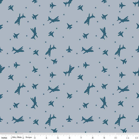 SALE Coming Home Airplanes C14427 Gray by Riley Blake Designs - Armed Forces Patriotic Planes Air Force - Quilting Cotton Fabric