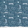 Fat Quarter End of Bolt - Coming Home Air Force Text C14428 Denim - Riley Blake Designs - Armed Forces Patriotic - Quilting Cotton Fabric