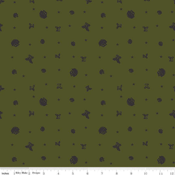 1 Yard End of Bolt -SALE Coming Home Elite Soldiers C14429 Green by Riley Blake - Armed Forces Patriotic Army Marines-Quilting Cotton Fabric