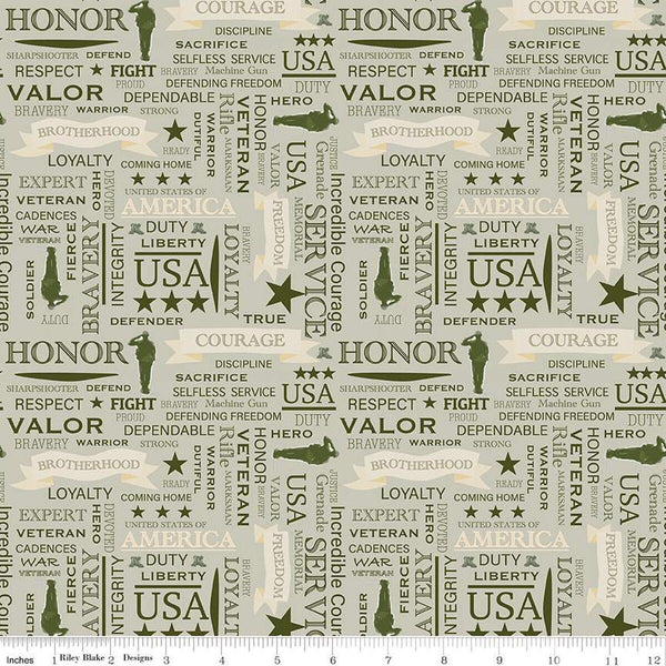 Coming Home Army Text C14430 Sage by Riley Blake Designs - Armed Forces Patriotic - Quilting Cotton Fabric