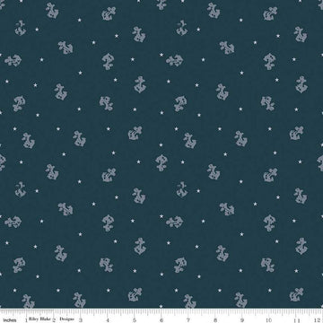 SALE Coming Home Naval Defenders C14432 Navy - Riley Blake Designs - Armed Forces Patriotic Anchors - Quilting Cotton Fabric