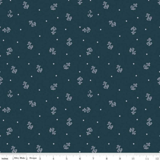 SALE Coming Home Naval Defenders C14432 Navy - Riley Blake Designs - Armed Forces Patriotic Anchors - Quilting Cotton Fabric