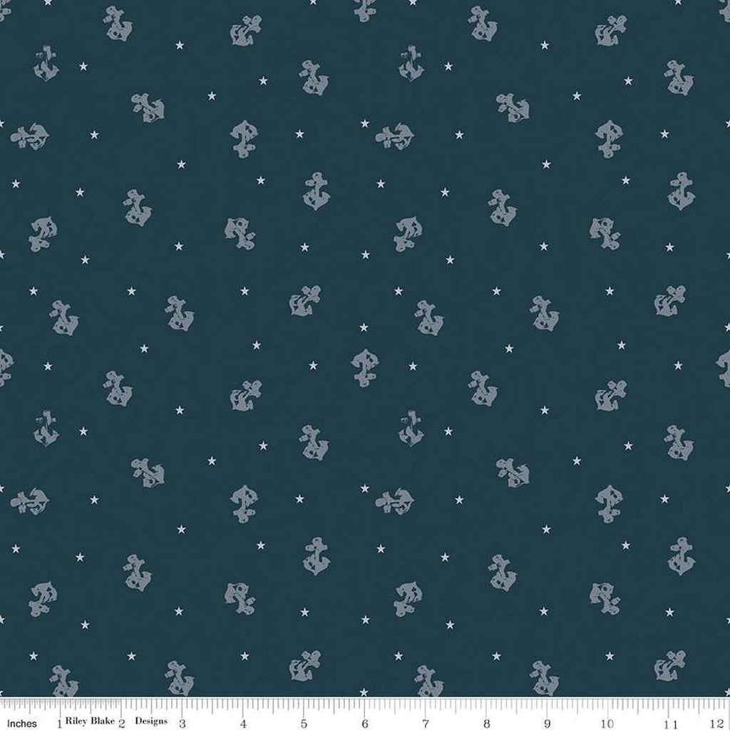 SALE Coming Home Naval Defenders C14432 Navy by Riley Blake Designs - Armed Forces Patriotic Anchors - Quilting Cotton Fabric