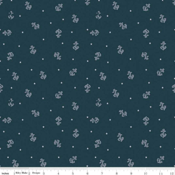 Coming Home Naval Defenders C14432 Navy by Riley Blake Designs - Armed Forces Patriotic Anchors - Quilting Cotton Fabric