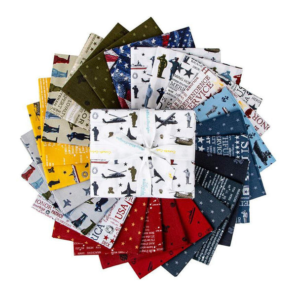 Coming Home Fat Quarter Bundle 24 pieces - Riley Blake Designs - Pre cut Precut - Patriotic Armed Forces - Quilting Cotton Fabric