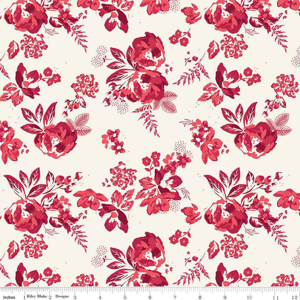 29" End of Bolt - Heirloom Red Main C14340 Cream by Riley Blake Designs - Floral Flowers - Quilting Cotton Fabric