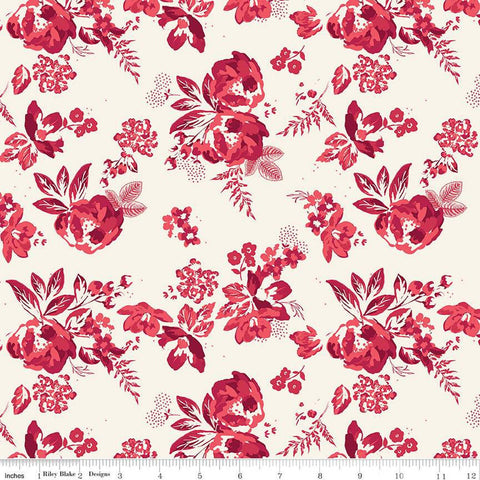 29" End of Bolt - Heirloom Red Main C14340 Cream by Riley Blake Designs - Floral Flowers - Quilting Cotton Fabric