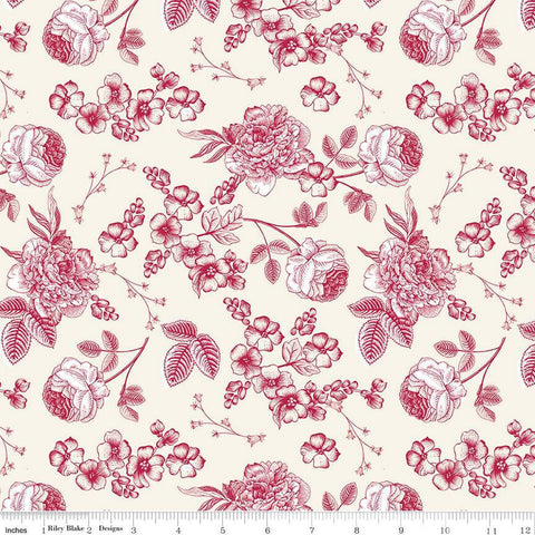 Heirloom Red Line Floral C14341 Cream by Riley Blake Designs - Flowers Leaves - Quilting Cotton Fabric