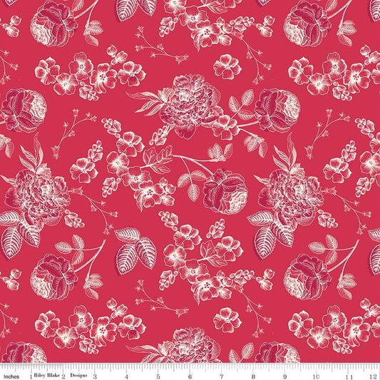 SALE Heirloom Red Line Floral C14341 Red - Riley Blake Designs - Flowers Leaves - Quilting Cotton Fabric