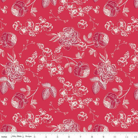 SALE Heirloom Red Line Floral C14341 Red by Riley Blake Designs - Flowers Leaves - Quilting Cotton Fabric