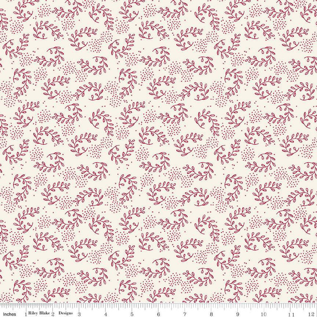 SALE Heirloom Red Sprigs C14342 Cream by Riley Blake Designs - Leaves Xs - Quilting Cotton Fabric