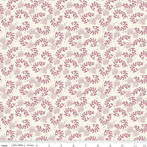 Fat Quarter End of Bolt - DEAL Heirloom Red Sprigs C14342 Cream - Riley Blake Designs - Leaves Xs - Quilting Cotton Fabric