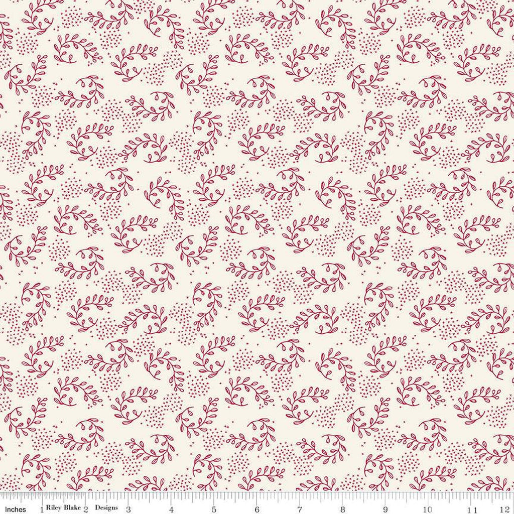 12" End of Bolt - SALE Heirloom Red Sprigs C14342 Cream by Riley Blake Designs - Leaves Xs - Quilting Cotton Fabric