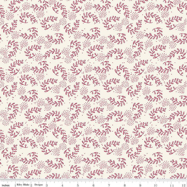 12" End of Bolt - SALE Heirloom Red Sprigs C14342 Cream by Riley Blake Designs - Leaves Xs - Quilting Cotton Fabric