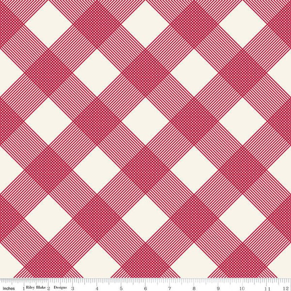 CLEARANCE Heirloom Red Line Plaid C14343 Cream by Riley Blake Designs - Diagonal - Quilting Cotton Fabric