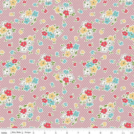 Farm Girl Vintage Main Red Floral Fabric C7870 - Riley Blake Quilting Cotton Fabric
