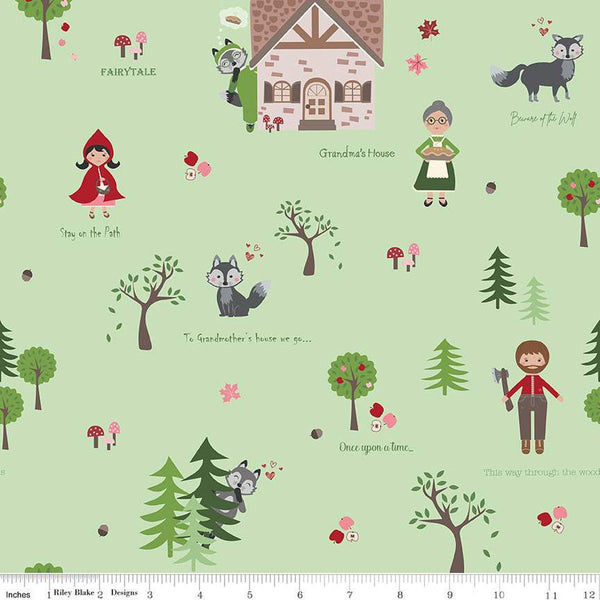 To Grandmother's House Through the Woods Main C14370 Green by Riley Blake Designs - Little Red Riding Hood - Quilting Cotton Fabric