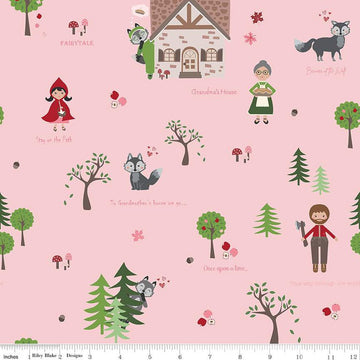 To Grandmother's House Through the Woods Main Pink Little Red Riding Hood Fabric - C14370 - Riley Blake Quilting Cotton Fabric