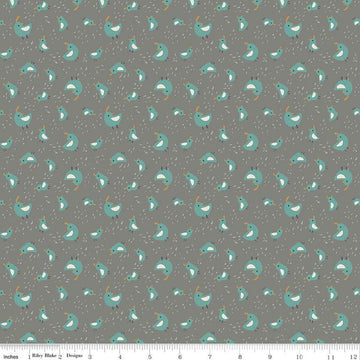 Elmer & Eloise Quail C14243 Steel - Riley Blake Designs - Birds Outdoors - Quilting Cotton Fabric